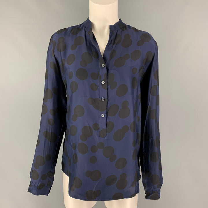 STELLA McCARTNEY Taille 6 Marine Noir Rayonne Soie Polka Dot Casual Top