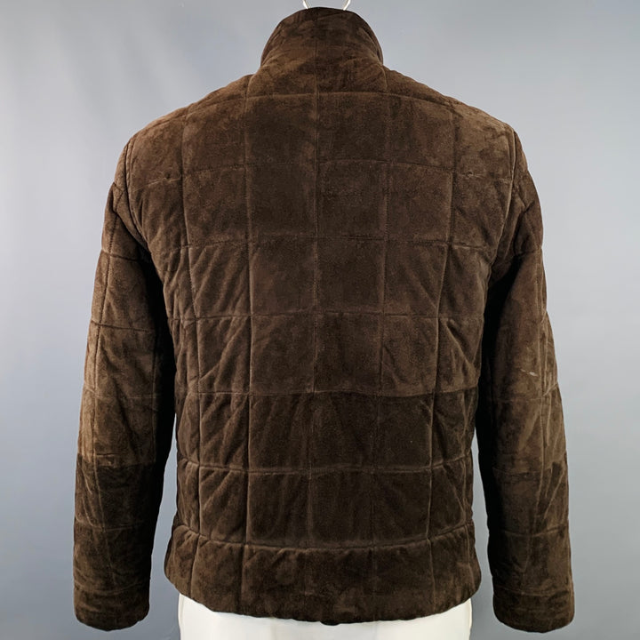 ERMENEGILDO ZEGNA Size L Brown Quilted Suede Zip Up Jacket