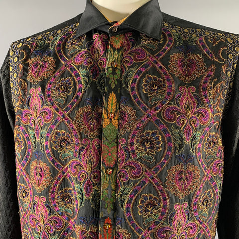 ROBERT GRAHAM Size XL Black Floral Long Sleeve Shirt