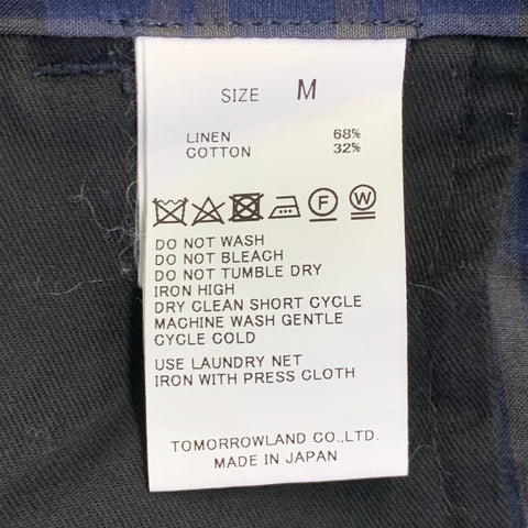 TOMORROWLAND Taille M Pantalon Habillé à Braguette Boutonnée en Coton et Lin à Carreaux Bleu Marine, Noir et Fauve