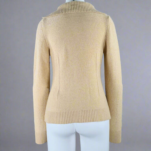 FRANCESCA ELIA Size S Beige Virgin Wool Blend Knit 2 Pockets Cardigan