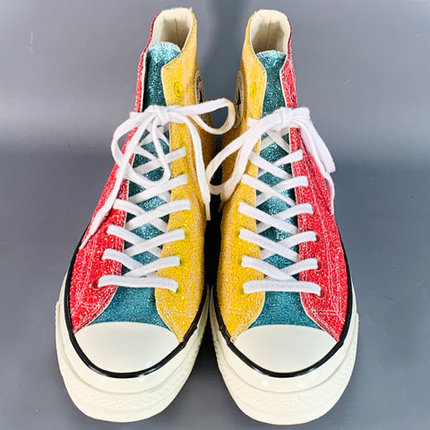 CONVERSE x JW ANDERSON Size 10.5 Yellow Blue Red Glitter Coated Canvas High Top Sneakers