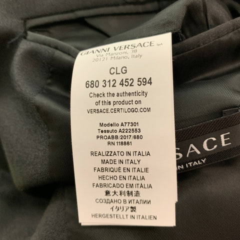 VERSACE Size 38 Black Solid Wool Silk Notch Lapel Suit
