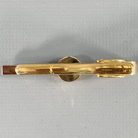 YVES SAINT LAURENT Gold Blue Circle Tie Clip