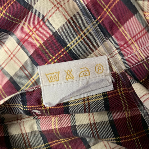 BRIONI Size L Burgundy Tan Tartan Cotton Button Down Long Sleeve Shirt