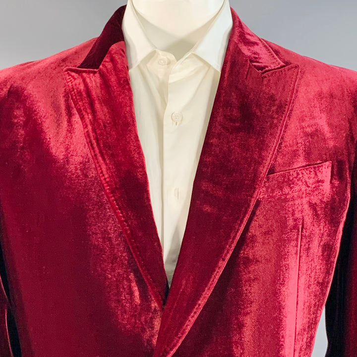 ARMANI COLLEZIONI Size 46 Long Burgundy Velvet Rayon Silk Sport Coat