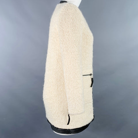 JOIE Size XS Cream Black Fleece Contrast Trim Zip Up Coat