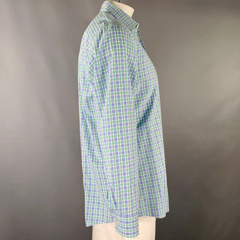 Chemise à carreaux manches longues HUGO BOSS, taille L, bleue, blanche et verte