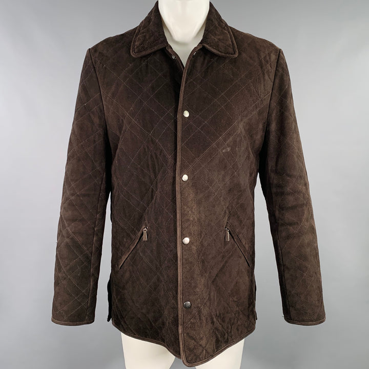 SAKS FIFTH AVENUE Size M Brown Quilted Suede Snaps Coat