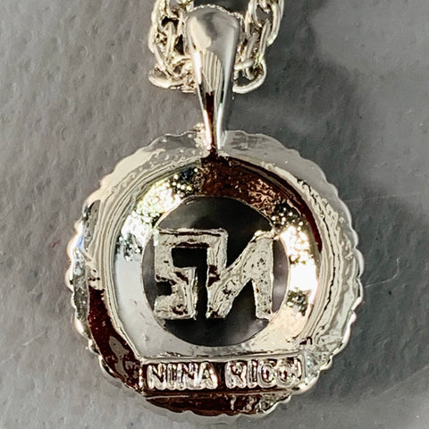 NINA RICCI Silver Chain Link Metal Monogram Pendant Necklace
