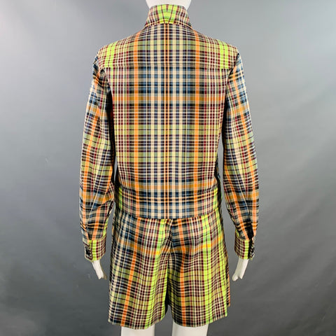 AKRIS Size S Multi Color Polyester Cotton Plaid Snaps Jacket Shorts Set