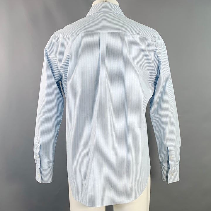 BOTTEGA VENETA Size S Light Blue White Stripe Cotton Long Sleeve Shirt
