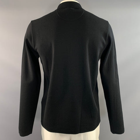 VALENTINO Size XL Black Knitted Wool Polo Pullover