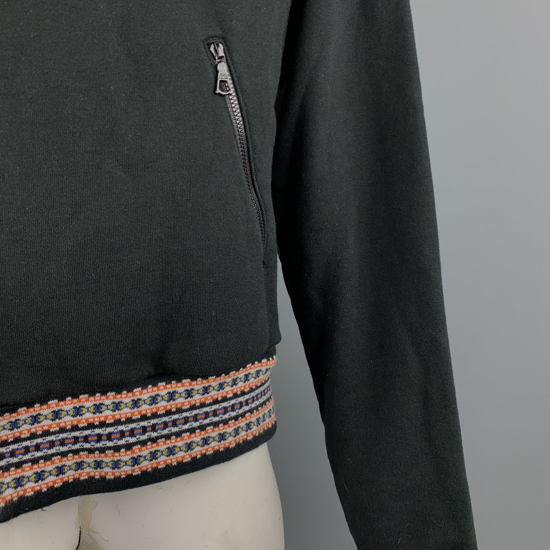 JOHN ELLIOTT Size L Black Cotton High Collar Trim Zip Pockets Zip Up Jacket