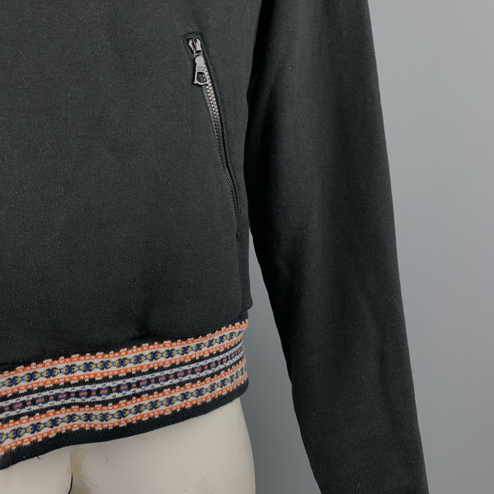 JOHN ELLIOTT Size L Black Cotton High Collar Trim Zip Pockets Zip Up Jacket