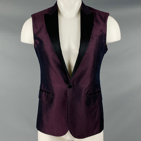 DSQUARED2 Size 38 Purple Black Silk Peak Lapel Vest