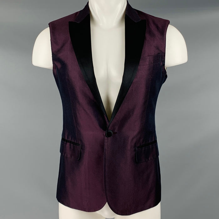 DSQUARED2 Size 38 Purple Black Silk Peak Lapel Vest