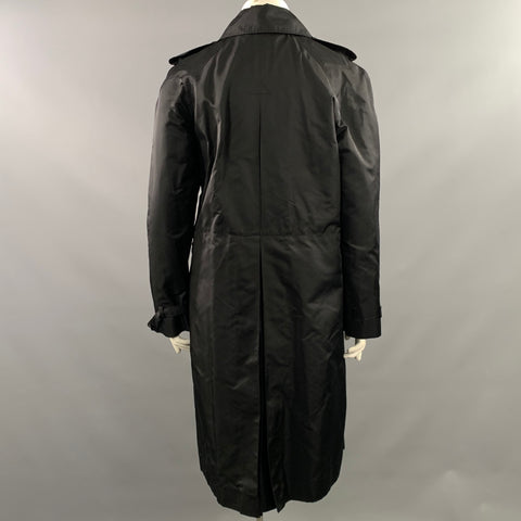 RALPH LAUREN Size L Black Silk Shimmer Double Breasted Rain Coat