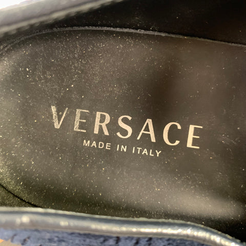 VERSACE Size 11 Navy Black Greca Velvet Loafer Loafers