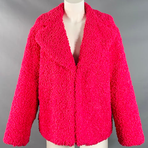 ALICE + OLIVIA Size M Fuchsia Pink Polyester Faux Fur Hook Eye Notch Lapel Jacket