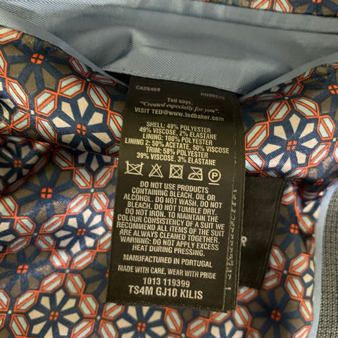 TED BAKER Size 36 Navy Grey Nailhead Viscose Polyester Blend Notch Lapel Suit