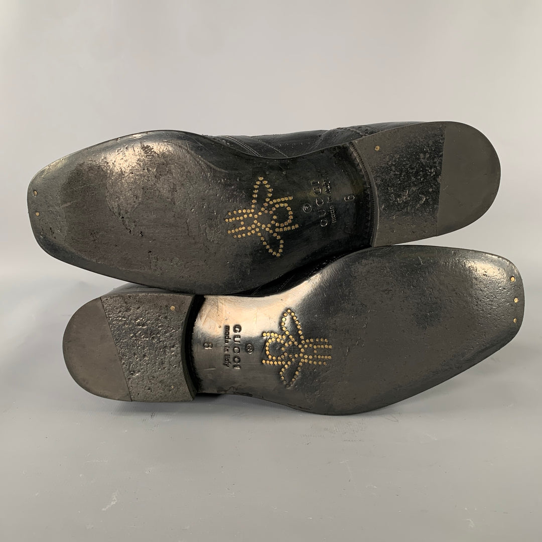 GUCCI Size 9 Black Thesis Queercore Leather Loafer Sandals