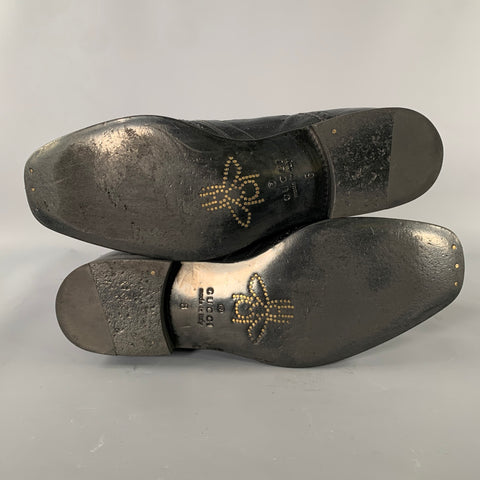 GUCCI Size 7 Black Thesis Queercore Leather Loafer Sandals
