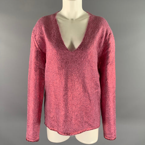 TOM FORD Size XS Pink Metallic Mohair Blend V-Neck Sweater