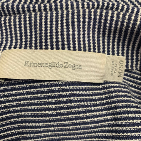 ERMENEGILDO ZEGNA Size M Navy White Stripe Cotton Long Sleeve Polo