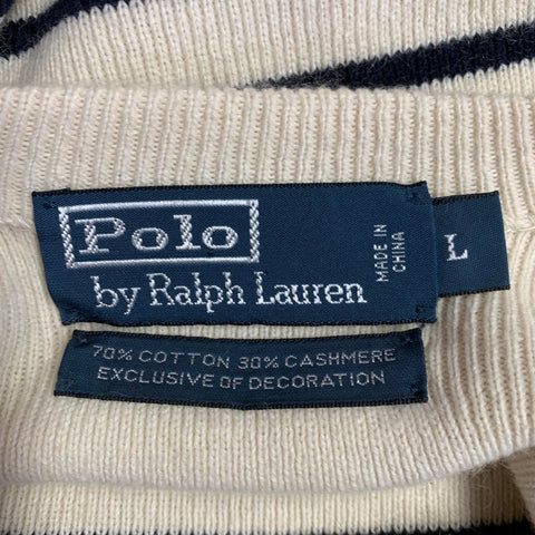 POLO by RALPH LAUREN Size L Cream Black Stripe Cotton Cashmere Pullover
