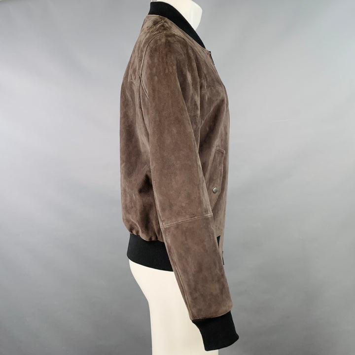 VINCE Size M Brown Black Suede Zip Up Bomber Jacket