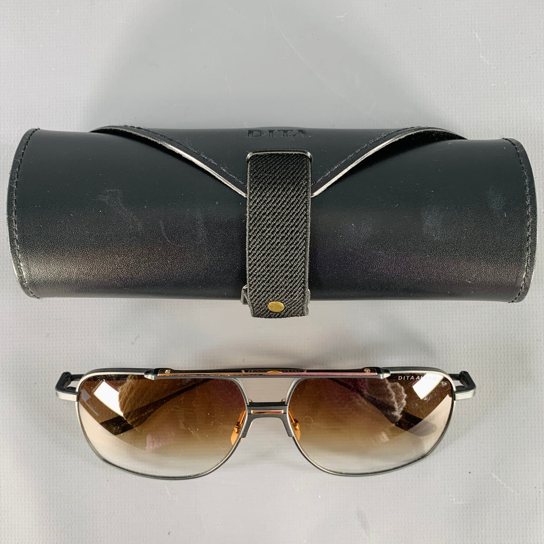 DITA ALKAMX Black Gold Metal Aviator Sunglasses