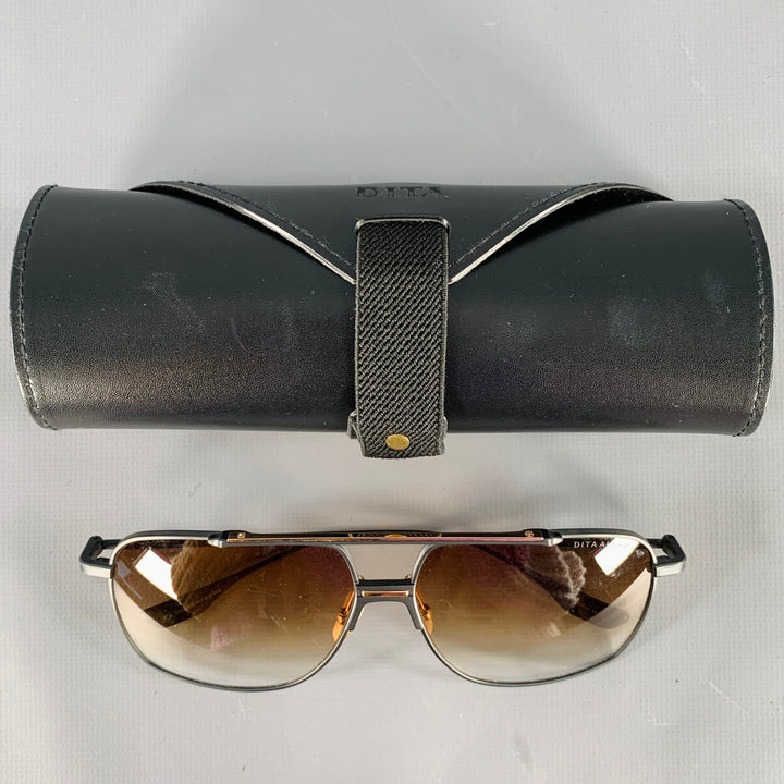 DITA ALKAMX Black Gold Metal Aviator Sunglasses