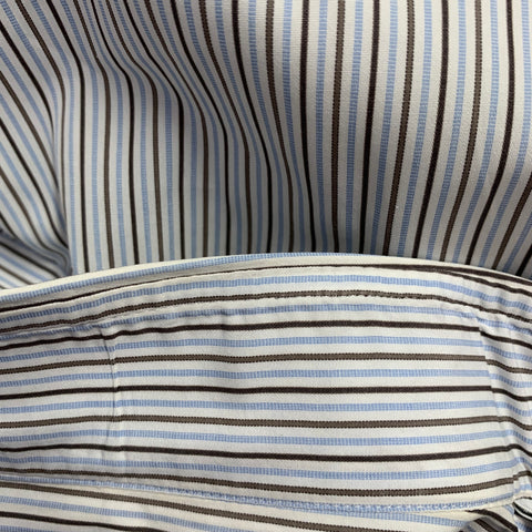 ERMENEGILDO ZEGNA Size L White Blue Brown Stripe Cotton Long Sleeve Shirt