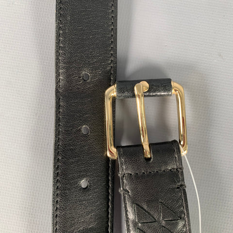 BOTTEGA VENETA Size 34 Black Gold Woven Leather Belt