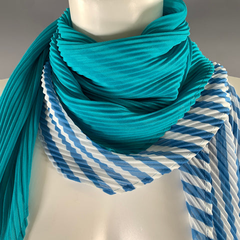 PLEATS PLEASE by ISSEY MIYAKE Blue Teal Pleated Polyester Scarves & Shawls