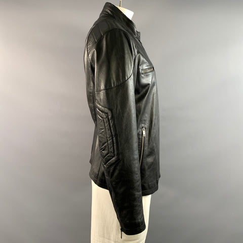 RON TOMSON Size L Black Quilted Leather Biker Jacket