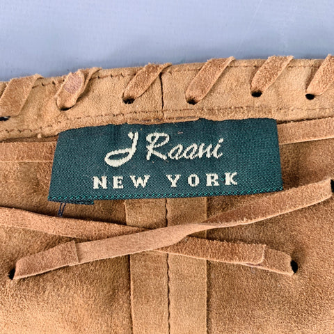 J RAANI Size M Scarf Camel Fringe Suede Tie Belt