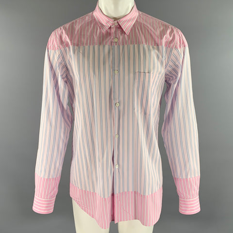 COMME des GARCONS Size XL Pink Blue Stripe Cotton Long Sleeve Shirt