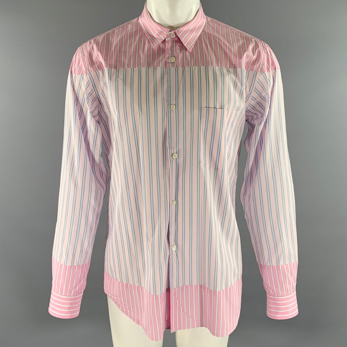 COMME des GARCONS Size XL Pink Blue Stripe Cotton Long Sleeve Shirt