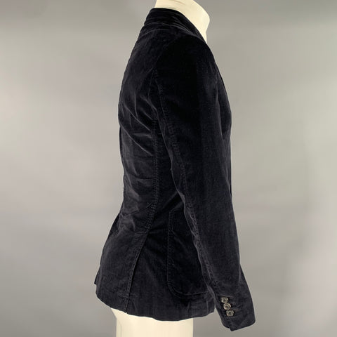 PRADA Chest Size 38 Black Corduroy Cotton Blend Notch Lapel Sport Coat