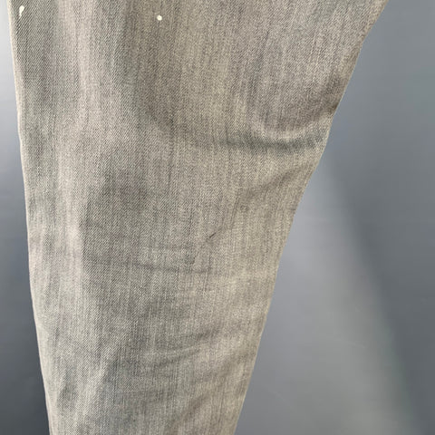 DSQUARED2 Size 32 Grey Distressed Cotton Blend Paint Splatter Straight Button Fly Jeans