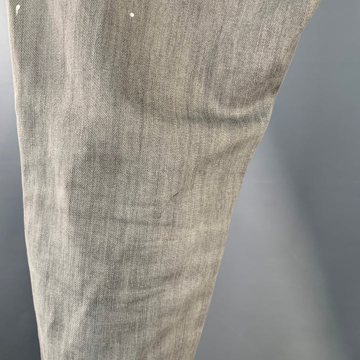 DSQUARED2 Size 32 Grey Distressed Cotton Blend Paint Splatter Straight Button Fly Jeans