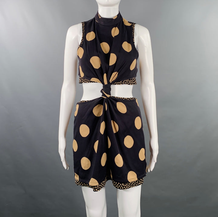 PROENZA SCHOULER Size 4 Black Tan Viscose Blend Polka Dot High Collar Dress