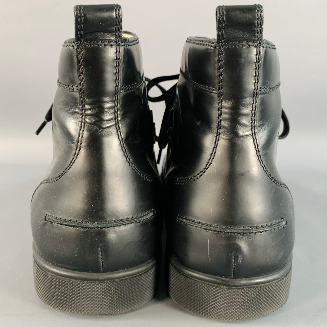 CHRISTIAN LOUBOUTIN Size 13 Louis Black Leather High Top Lace-Up Sneakers