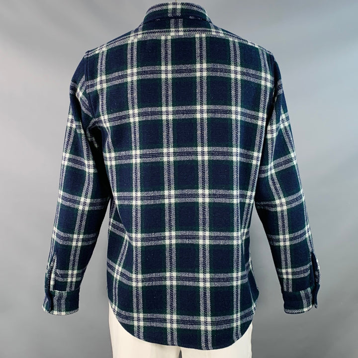 TAYLOR STITCH Size XL Navy Green White Plaid Wool Blend Long Sleeve Shirt Jacket