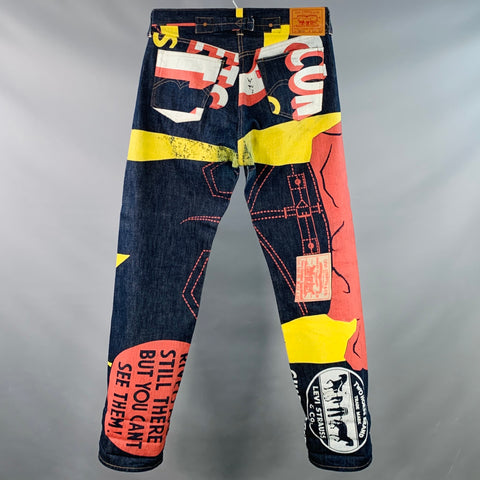 LEVI STRAUSS Size 33 Navy Multi Color Graphic Cotton Straight Selvedge Jeans