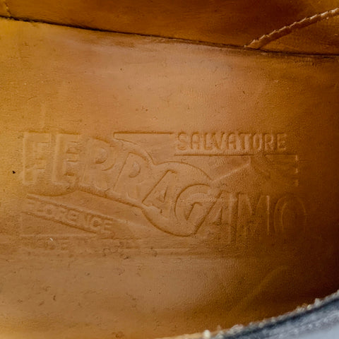 SALVATORE FERRAGAMO Size 9 Black Leather Derby Lace-Up Shoes