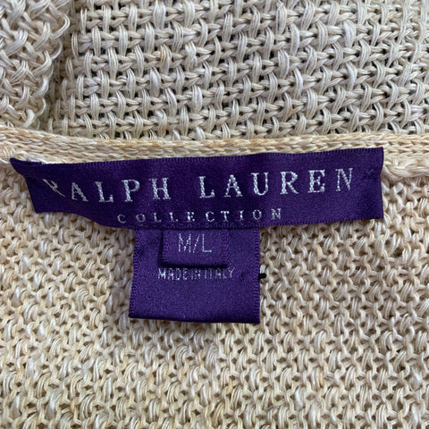 RALPH LAUREN Size M/L Black Beige Linen Silk Color Block Cardigan
