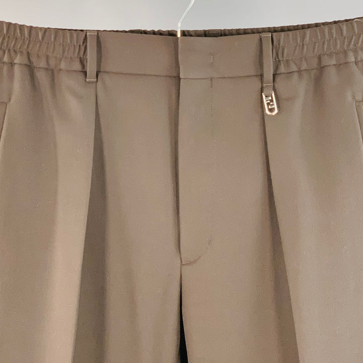 FENDI Size 36 Brown Polyester Virgin Wool Blend Pleated Elastic Waistband Dress Pants